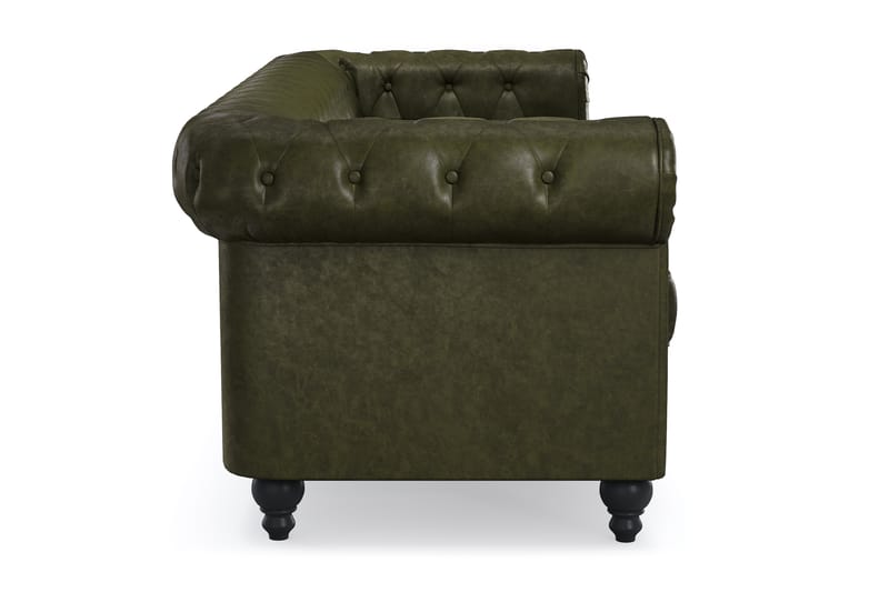 Chesterfield Lyx 3-seter Dyp sofa kunstskinn - Mørkegrønn PU - Møbler - Sofaer - Skinnsofaer