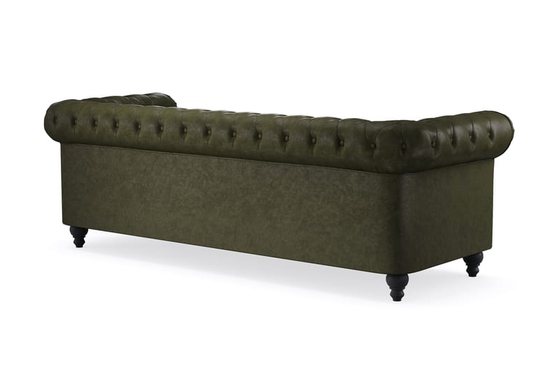Chesterfield Lyx 3-seter Dyp sofa kunstskinn - Mørkegrønn PU - Møbler - Sofaer - Skinnsofaer