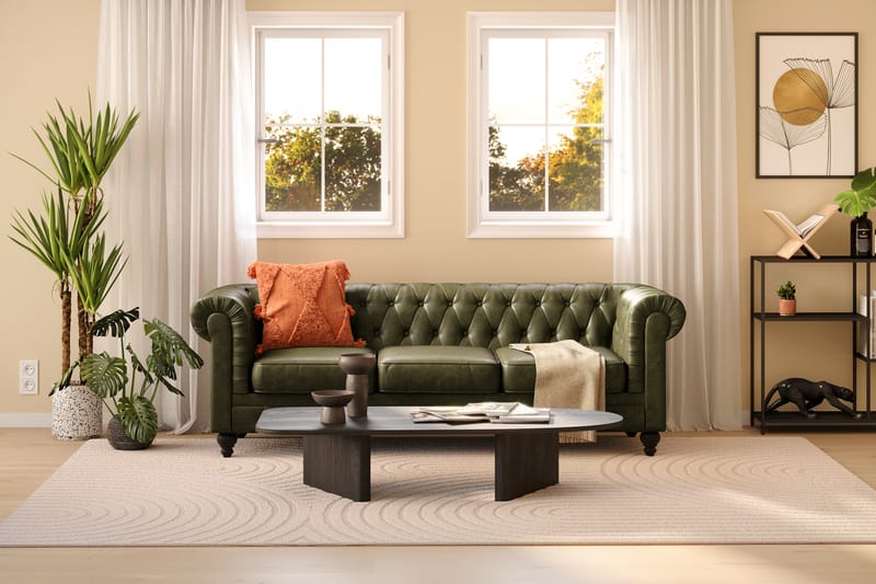 Chesterfield Lyx 3-seter Dyp sofa kunstskinn - Mørkegrønn PU - Møbler - Sofaer - Skinnsofaer