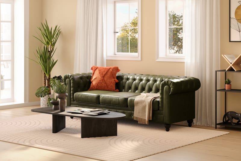 Chesterfield Lyx 3-seter Dyp sofa kunstskinn - Mørkegrønn PU - Møbler - Sofaer - Skinnsofaer