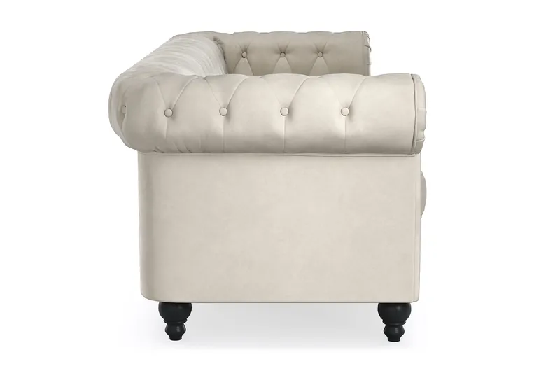 Chesterfield Lyx 3-seter Fløyelssofa – Dyp sofa - Beige / Hvit / Lys - Møbler - Sofaer - Chesterfield sofaer