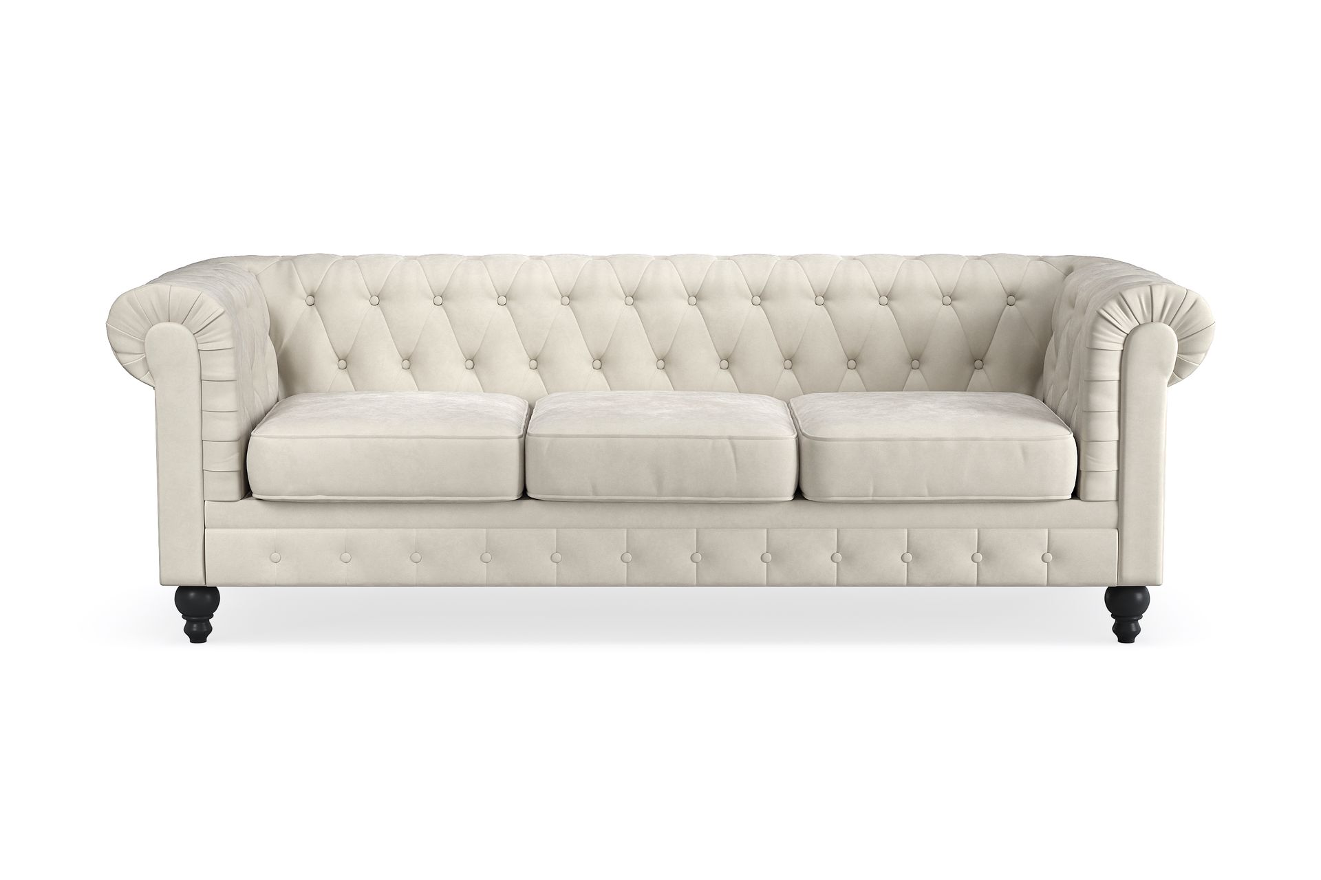 Chesterfield Lyx 3-seter Fløyelssofa – Dyp sofa - Beige / Hvit / Lys - Møbler - Sofaer - Chesterfield sofaer