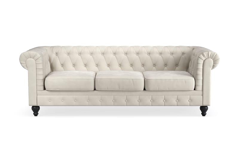 Chesterfield Lyx 3-seter Fløyelssofa – Dyp sofa - Beige / Hvit / Lys - Møbler - Sofaer - Chesterfield sofaer