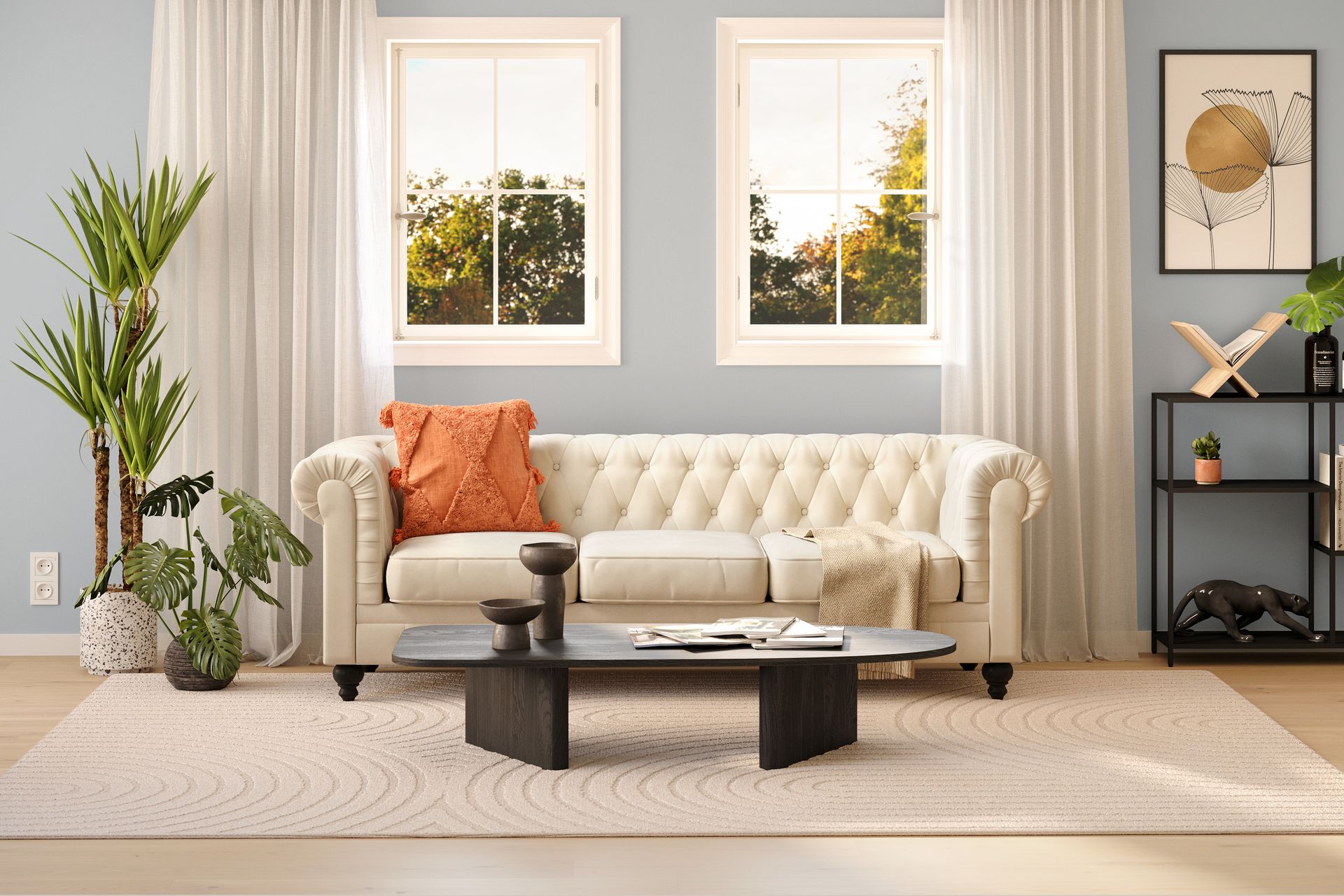 Chesterfield Lyx 3-seter Fløyelssofa – Dyp sofa - Beige / Hvit / Lys - Møbler - Sofaer - Chesterfield sofaer