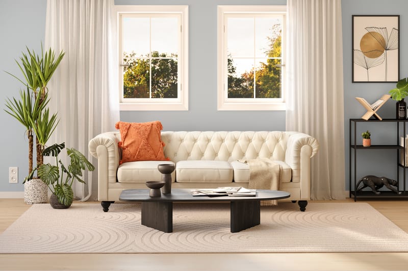 Chesterfield Lyx 3-seter Fløyelssofa – Dyp sofa - Beige / Hvit / Lys - Møbler - Sofaer - Chesterfield sofaer