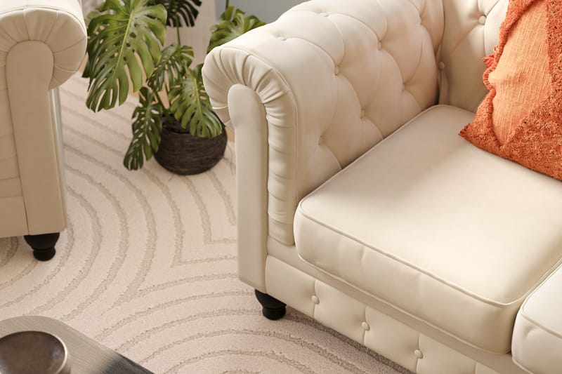 Chesterfield Lyx 3-seter Fløyelssofa – Dyp sofa - Beige / Hvit / Lys - Møbler - Sofaer - Chesterfield sofaer