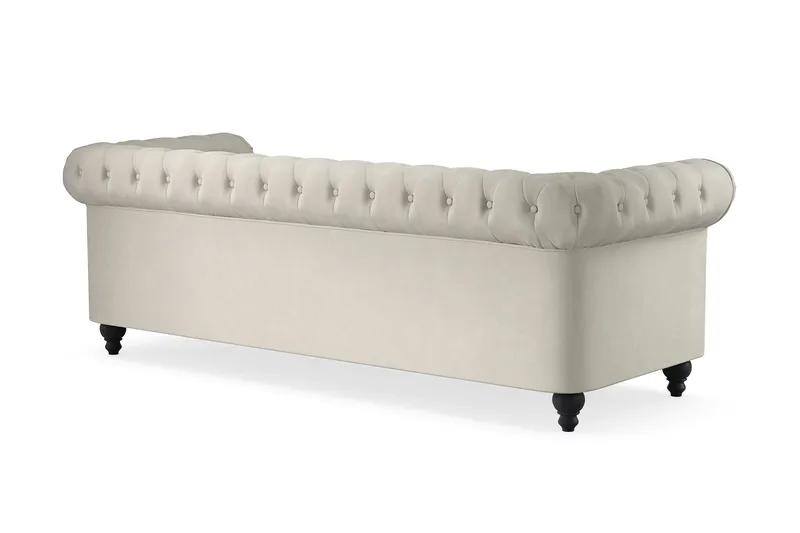 Chesterfield Lyx 3-seter Fløyelssofa – Dyp sofa - Beige / Hvit / Lys - Møbler - Sofaer - Chesterfield sofaer