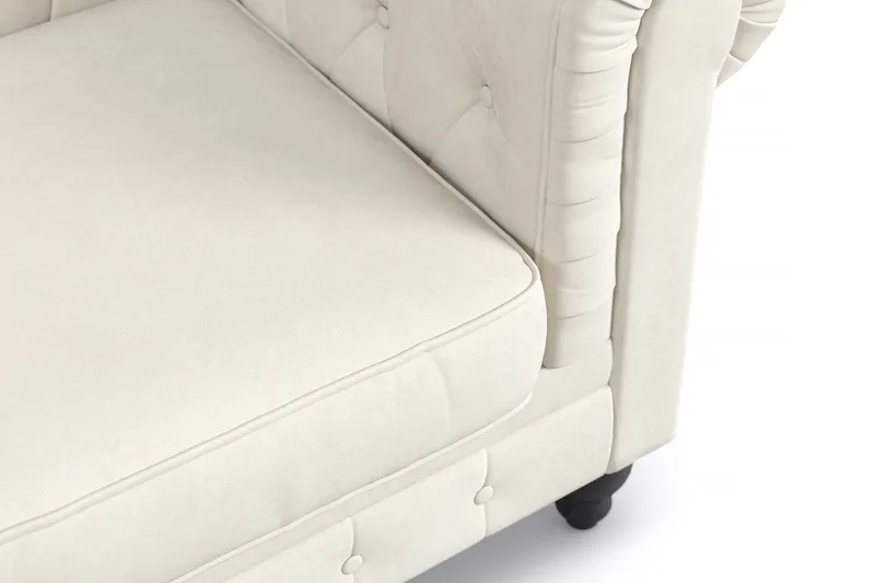 Chesterfield Lyx 3-seter Fløyelssofa – Dyp sofa - Beige / Hvit / Lys - Møbler - Sofaer - Chesterfield sofaer
