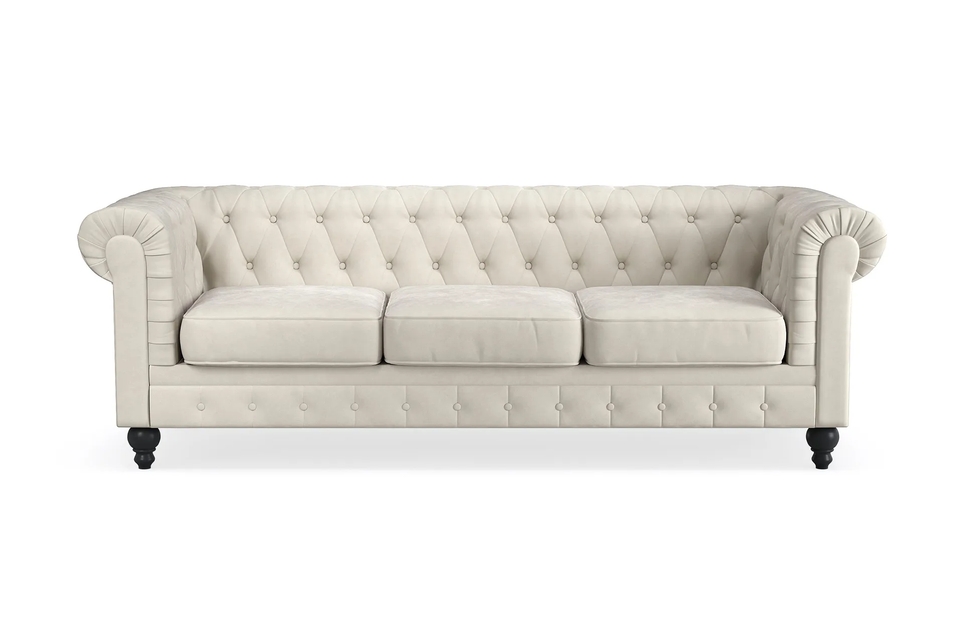 Chesterfield Lyx 3-seter Fløyelssofa – Dyp sofa - Beige
