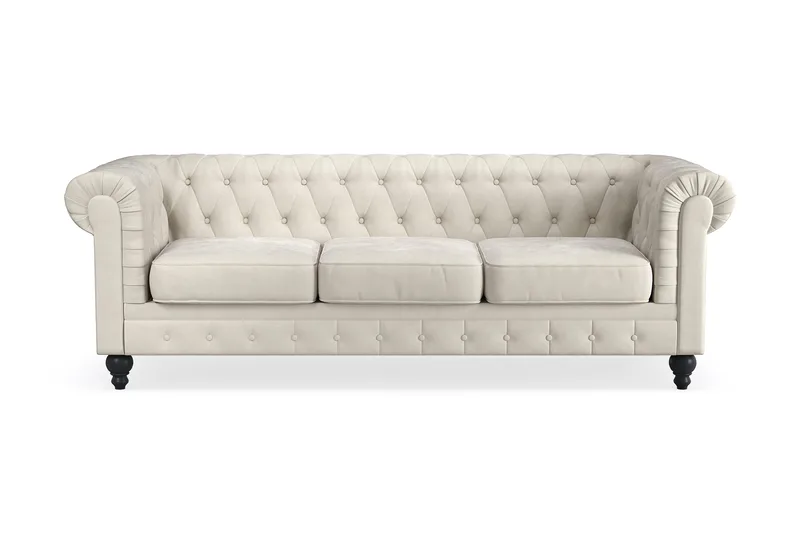 Chesterfield Lyx 3-seter Fløyelssofa – Dyp sofa - Beige - Møbler - Sofaer - Chesterfield sofaer