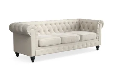 Chesterfield Lyx 3-seter Fløyelssofa – Dyp sofa - Beige - Møbler - Sofaer - Chesterfield sofaer