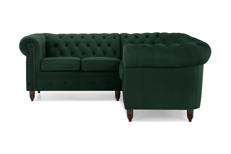 Chesterfield Deluxe Hjørnesofa Fløyel - Mørkegrønn - Hjørnesofa - Chesterfield sofaer - Chesterfield hjørnesofa - Fløyel sofaer