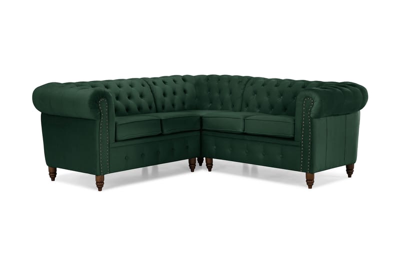 Chesterfield Deluxe Hjørnesofa Fløyel - Mørkegrønn - Møbler - Sofaer - Chesterfield sofaer