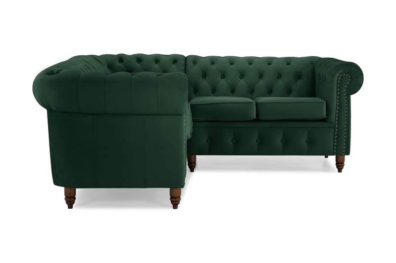 Chesterfield Deluxe Hjørnesofa Fløyel - Mørkegrønn - Møbler - Sofaer - Chesterfield sofaer
