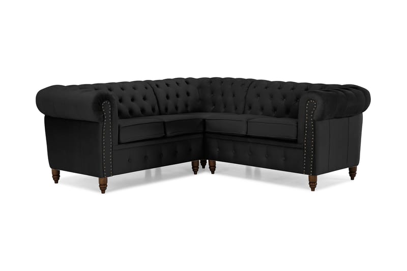 Chesterfield Deluxe Hjørnesofa Fløyel - Svart - Møbler - Sofaer - Chesterfield sofaer