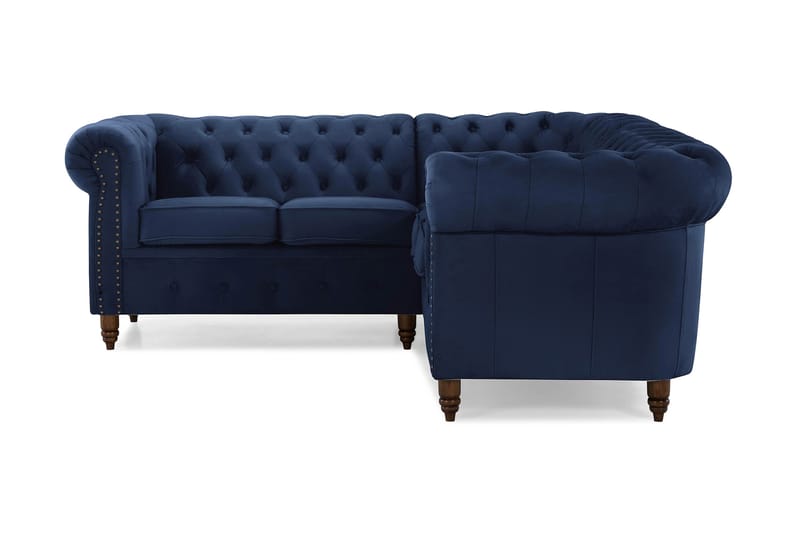 Chesterfield Deluxe Hjørnesofa Fløyel - Petrolblå - Møbler - Sofaer - Chesterfield sofaer