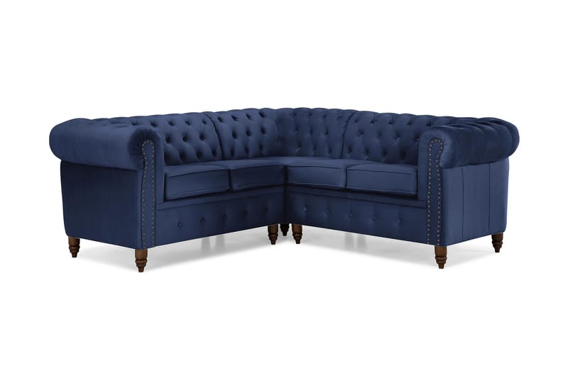 Chesterfield Deluxe Hjørnesofa Fløyel - Petrolblå - Møbler - Sofaer - Chesterfield sofaer