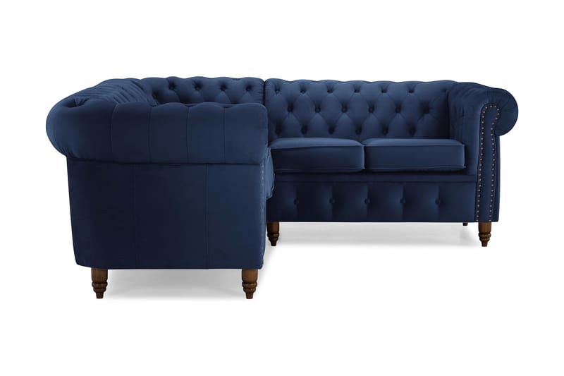 Chesterfield Deluxe Hjørnesofa Fløyel - Petrolblå - Møbler - Sofaer - Chesterfield sofaer