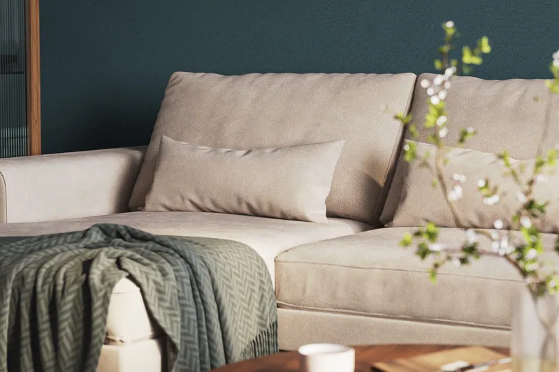 Copenhagen 5-seters høyrevendt stor U-formet sofa med divan og sjeselong i fløyel - Beige - Møbler - Sofaer - U-sofa