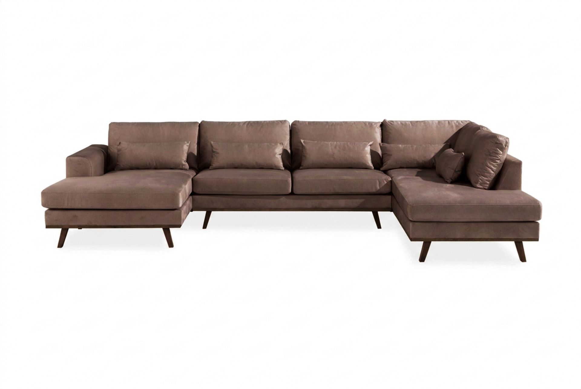 Copenhagen 5-seters høyrevendt stor U-formet sofa med divan og sjeselong i fløyel - Brun