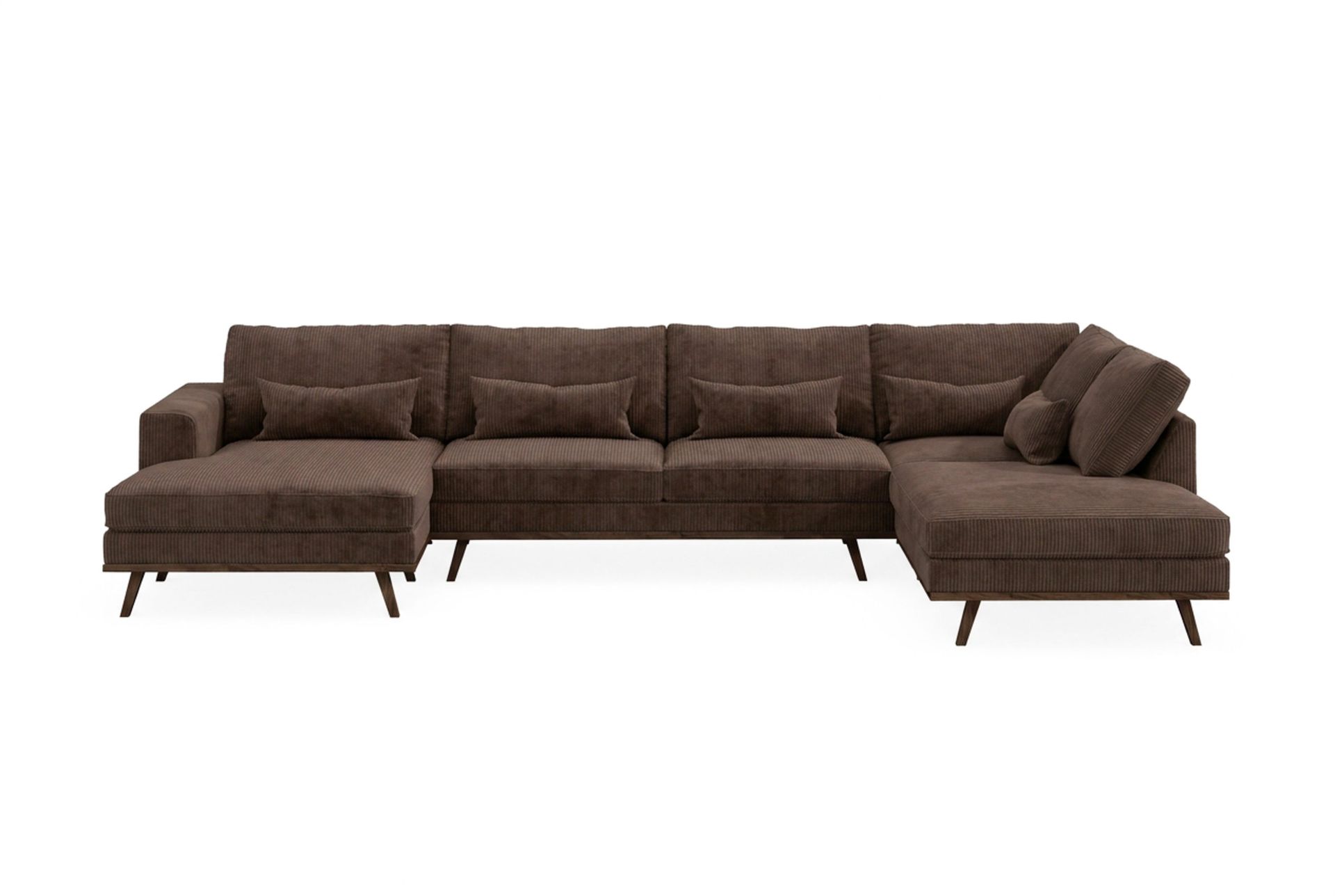 Copenhagen 5-seters høyrevendt stor U-formet sofa med divan og sjeselong i kordfløyel - Mørkebrun