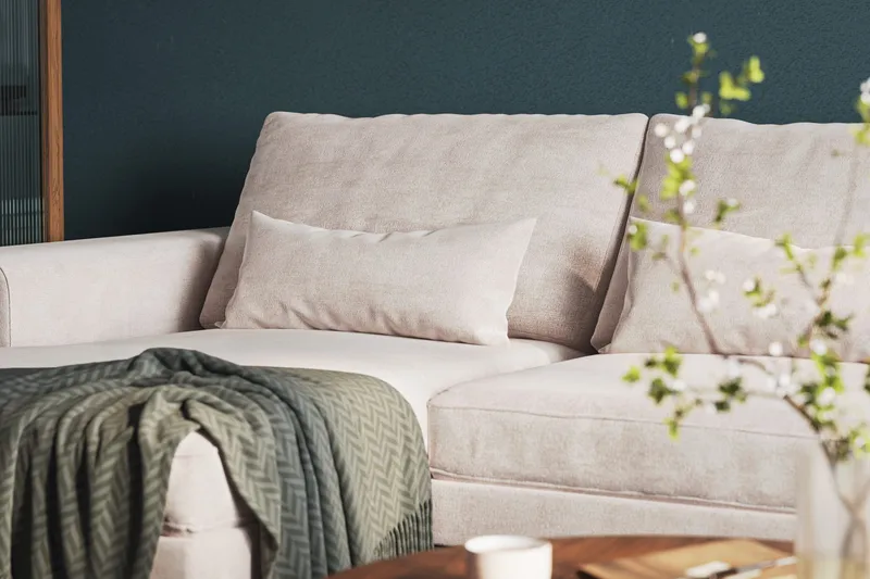 Copenhagen 5-seters Høyrevendt U-formet Large Sofa med Divan og Sjeselong i Chenille - Beige - Møbler - Sofaer - U-sofa