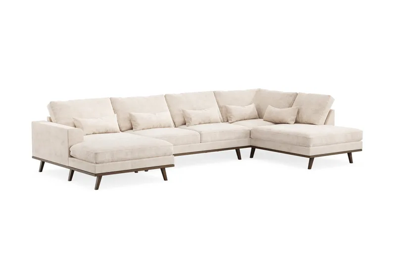 Copenhagen 5-seters Høyrevendt U-formet Large Sofa med Divan og Sjeselong i Chenille - Beige - Møbler - Sofaer - U-sofa