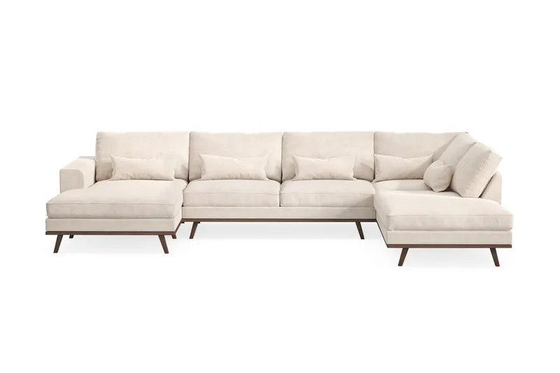 Copenhagen 5-seters Høyrevendt U-formet Large Sofa med Divan og Sjeselong i Chenille - Beige - Møbler - Sofaer - U-sofa