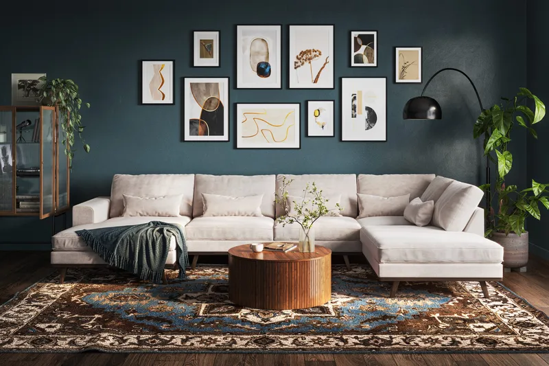 Copenhagen 5-seters Høyrevendt U-formet Large Sofa med Divan og Sjeselong i Chenille - Beige - Møbler - Sofaer - U-sofa