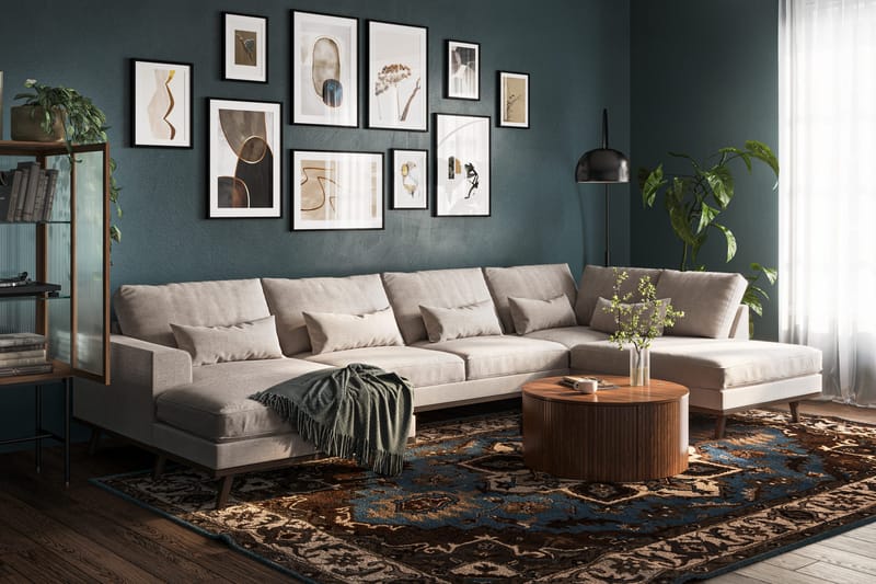 Copenhagen 5-seters Høyrevendt U-formet Large Sofa med Divan og Sjeselong i Chenille - Grå / Beige - Møbler - Sofaer - U-sofa