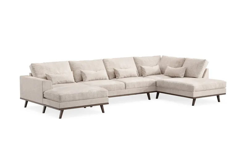 Copenhagen 5-seters Høyrevendt U-formet Large Sofa med Divan og Sjeselong i Chenille - Grå / Beige - Møbler - Sofaer - U-sofa