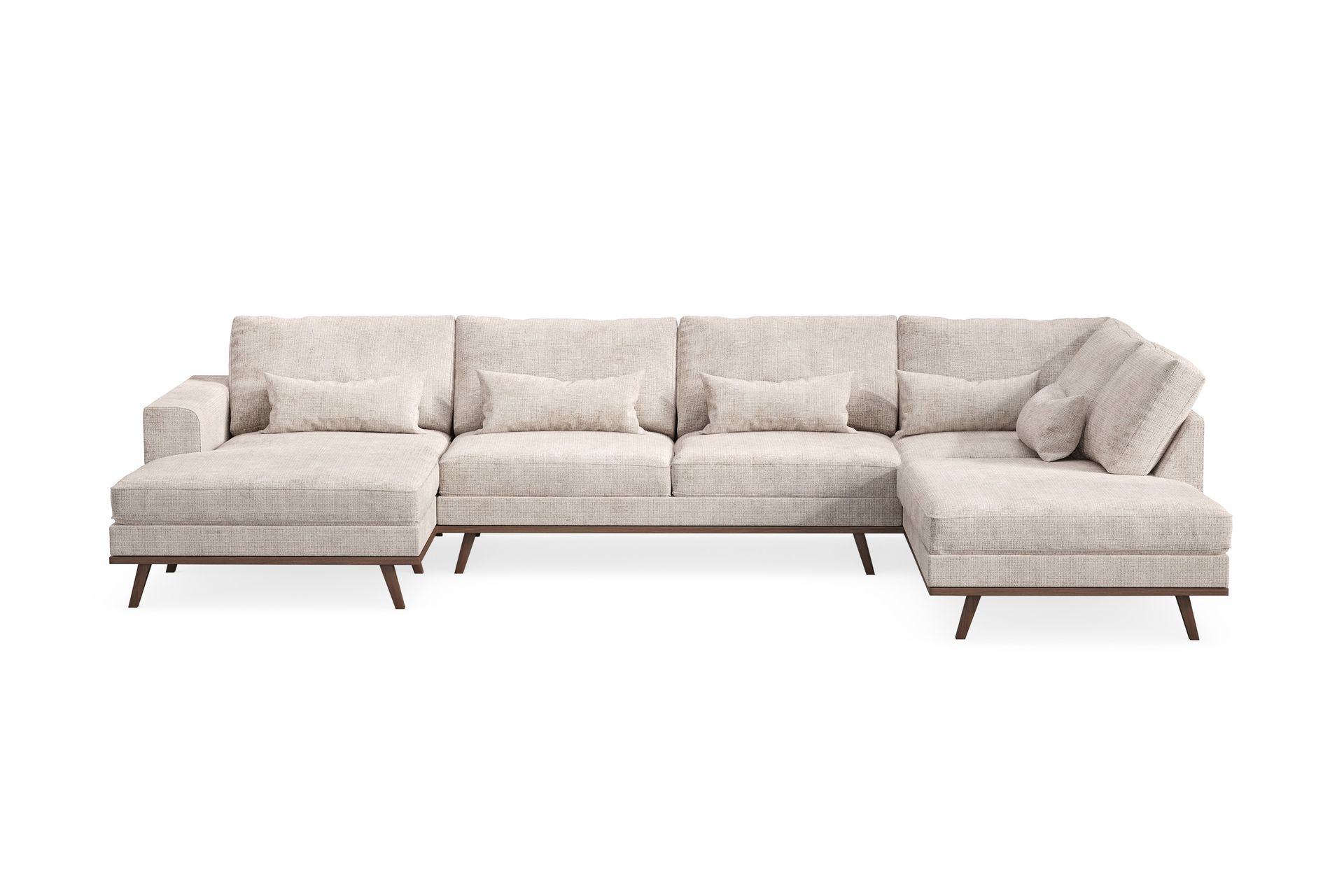 Copenhagen 5-seters Høyrevendt U-formet Large Sofa med Divan og Sjeselong i Chenille - Grå / Beige - Møbler - Sofaer - U-sofa