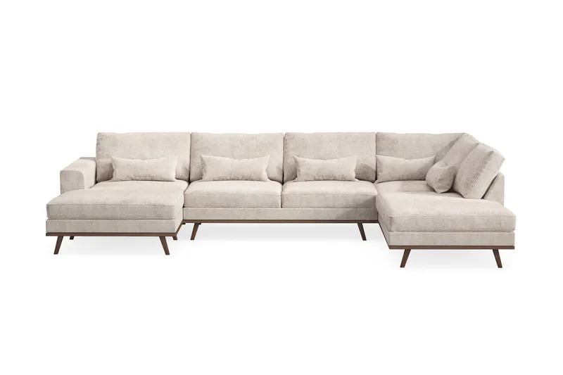 Copenhagen 5-seters Høyrevendt U-formet Large Sofa med Divan og Sjeselong i Chenille - Grå / Beige - Møbler - Sofaer - U-sofa
