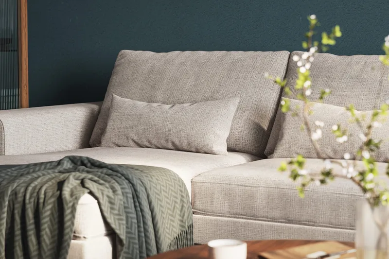 Copenhagen 5-seters Høyrevendt U-formet Large Sofa med Divan og Sjeselong i Chenille - Grå / Beige - Møbler - Sofaer - U-sofa