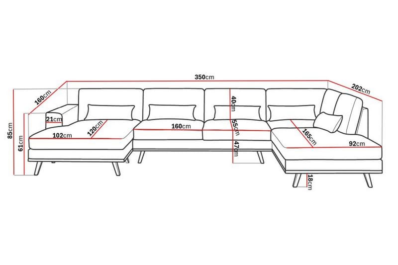 Copenhagen 5-seters Høyrevendt U-formet Large Sofa med Divan og Sjeselong i Fløyel - Beige - Møbler - Sofaer - U-sofa