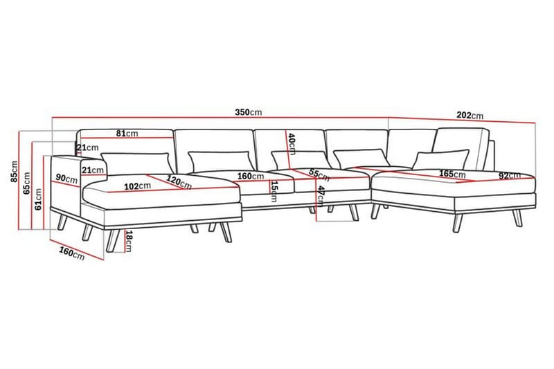 Copenhagen 5-seters Høyrevendt U-formet Large Sofa med Divan og Sjeselong i Fløyel - Beige - Møbler - Sofaer - U-sofa