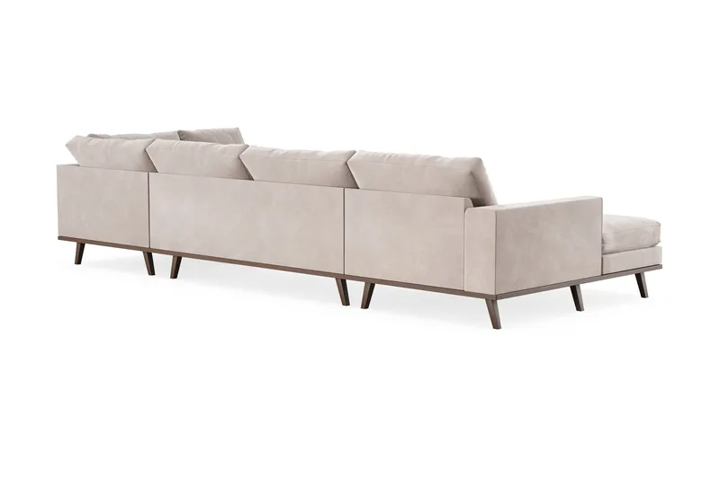 Copenhagen 5-seters Høyrevendt U-formet Large Sofa med Divan og Sjeselong i Fløyel - Beige - Møbler - Sofaer - U-sofa