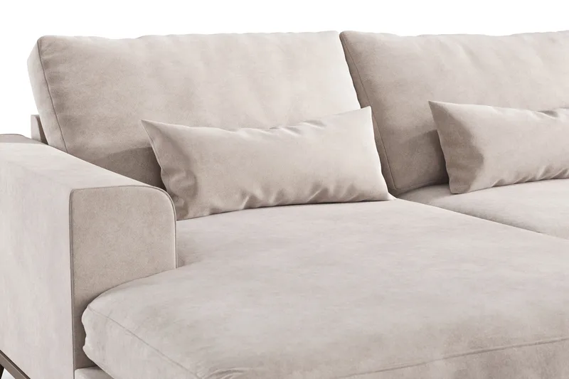 Copenhagen 5-seters Høyrevendt U-formet Large Sofa med Divan og Sjeselong i Fløyel - Beige - Møbler - Sofaer - U-sofa
