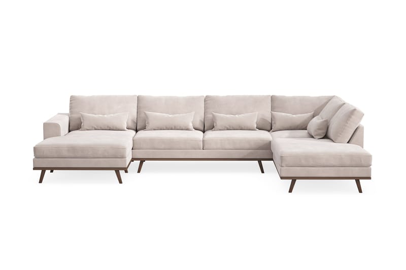 Copenhagen 5-seters Høyrevendt U-formet Large Sofa med Divan og Sjeselong i Fløyel - Beige - Møbler - Sofaer - U-sofa