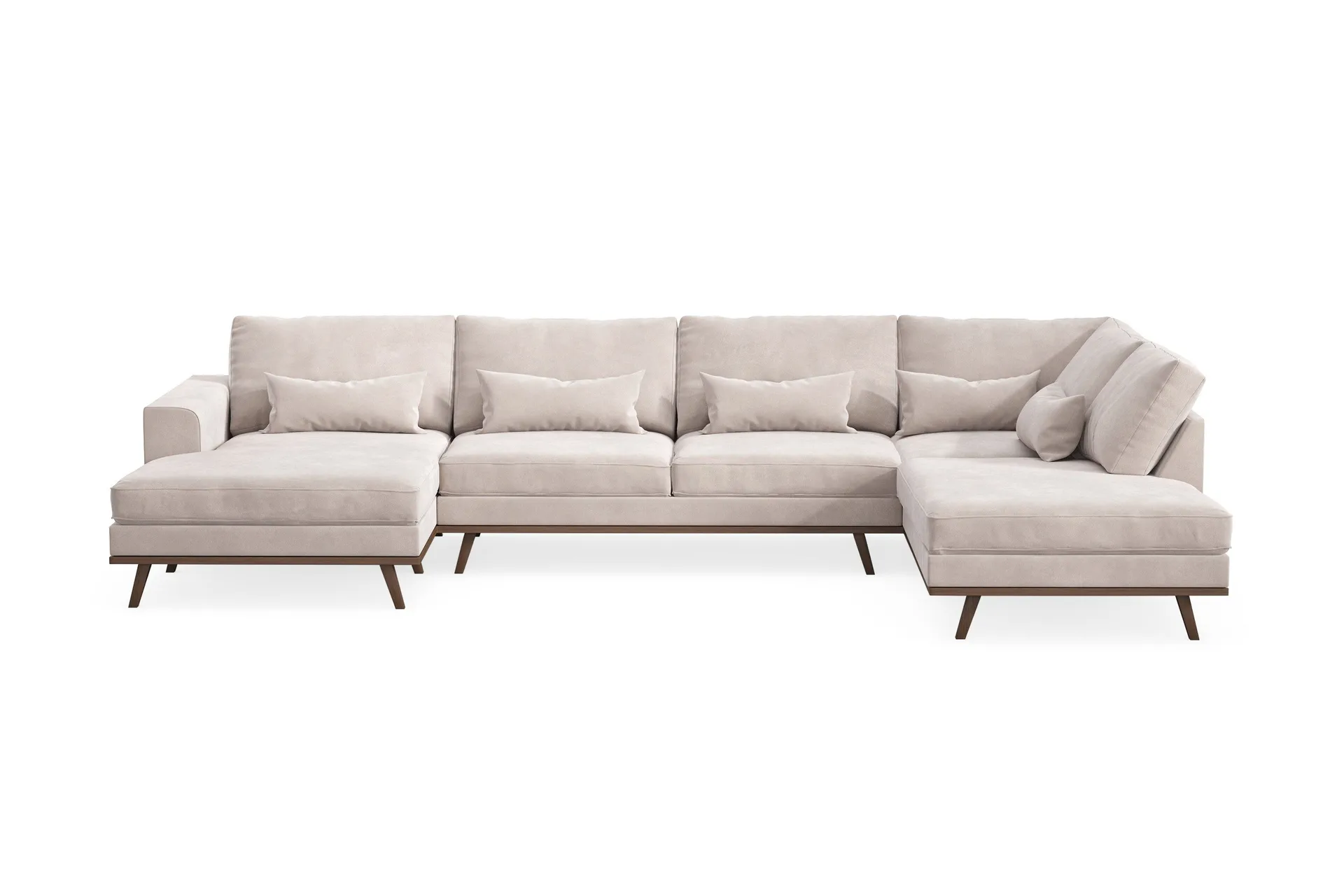 Copenhagen 5-seters Høyrevendt U-formet Large Sofa med Divan og Sjeselong i Fløyel - Beige