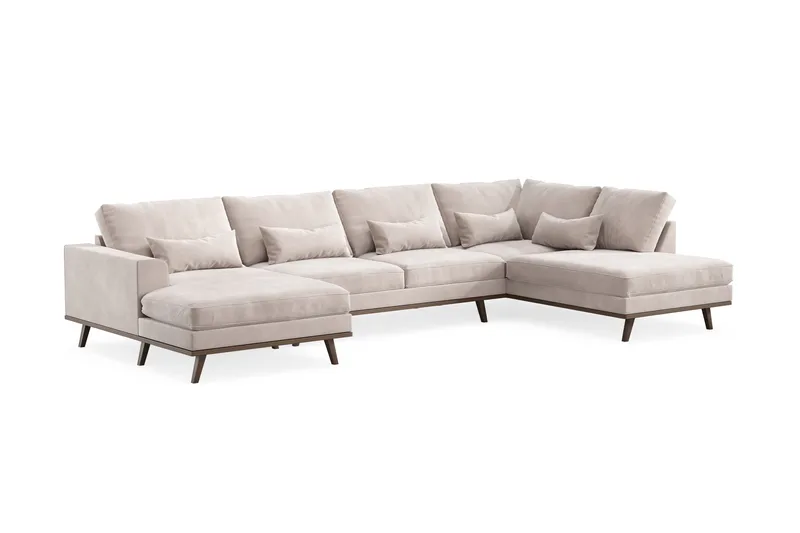 Copenhagen 5-seters Høyrevendt U-formet Large Sofa med Divan og Sjeselong i Fløyel - Beige - Møbler - Sofaer - U-sofa