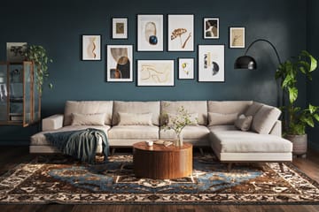 Copenhagen 5-seters Høyrevendt U-formet Large Sofa med Divan og Sjeselong i Fløyel - Beige - Møbler - Sofaer - U-sofa