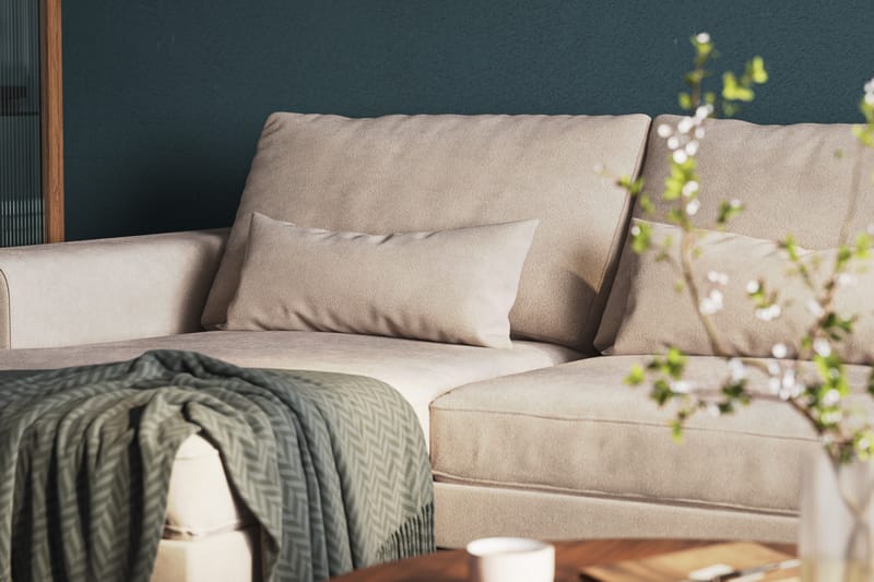 Copenhagen 5-seters Høyrevendt U-formet Large Sofa med Divan og Sjeselong i Fløyel - Beige - Møbler - Sofaer - U-sofa