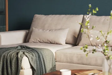 Copenhagen 5-seters Høyrevendt U-formet Large Sofa med Divan og Sjeselong i Fløyel - Beige - Møbler - Sofaer - U-sofa