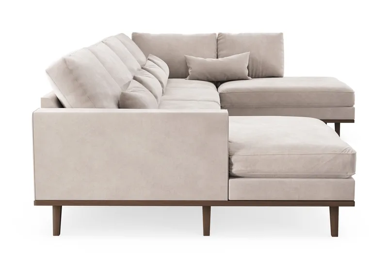 Copenhagen 5-seters Høyrevendt U-formet Large Sofa med Divan og Sjeselong i Fløyel - Beige - Møbler - Sofaer - U-sofa