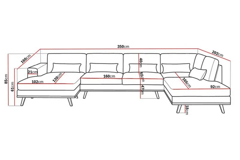 Copenhagen 5-seters Høyrevendt U-formet Sofa med Divan og Sjeselong i Fløyel - Grønn - Møbler - Sofaer - Fløyel sofaer