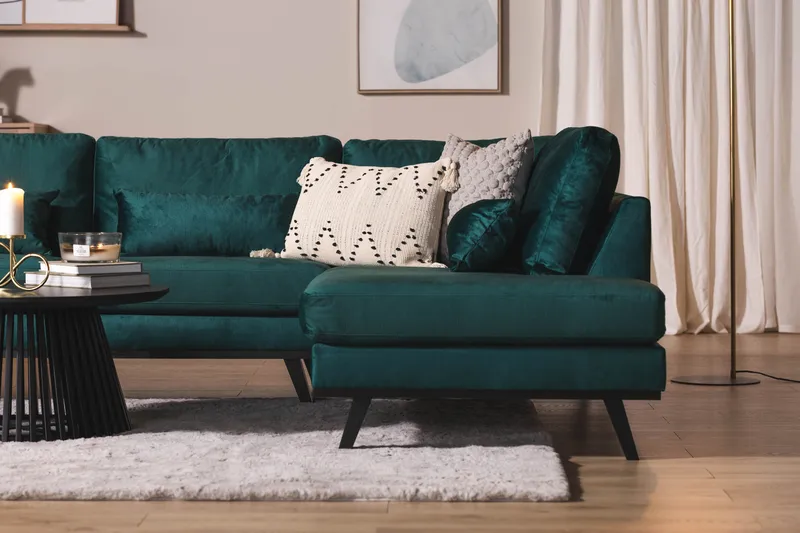 Copenhagen 5-seters Høyrevendt U-formet Sofa med Divan og Sjeselong i Fløyel - Grønn - Møbler - Sofaer - Fløyel sofaer