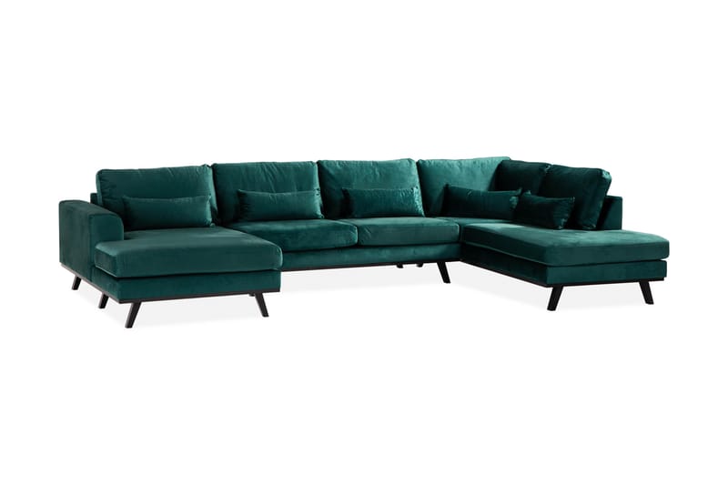 Copenhagen 5-seters Høyrevendt U-formet Sofa med Divan og Sjeselong i Fløyel - Grønn - Møbler - Sofaer - Fløyel sofaer