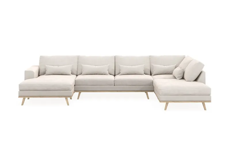 Copenhagen 5-seters Høyrevendt U-formet Sofa med Divan og Sjeselong i Fløyel - Kremhvit - Møbler - Sofaer - U-sofa