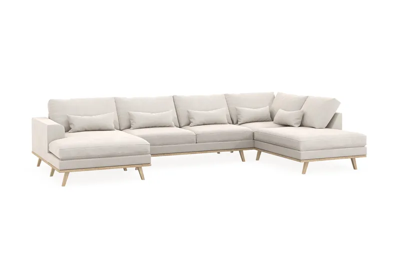 Copenhagen 5-seters Høyrevendt U-formet Sofa med Divan og Sjeselong i Fløyel - Kremhvit - Møbler - Sofaer - U-sofa
